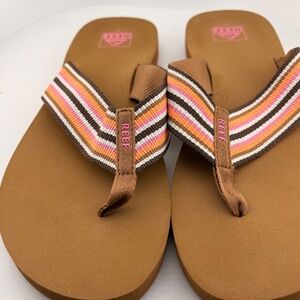 Reef Spring Woven Smoothie Stripe Brown & Pink Flip Flop Sandals Womens Sz 11